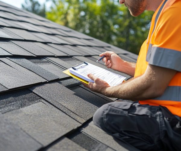 Professional Roofing Contractor Assessing Quality of Roofing Installation for Durability and Safety